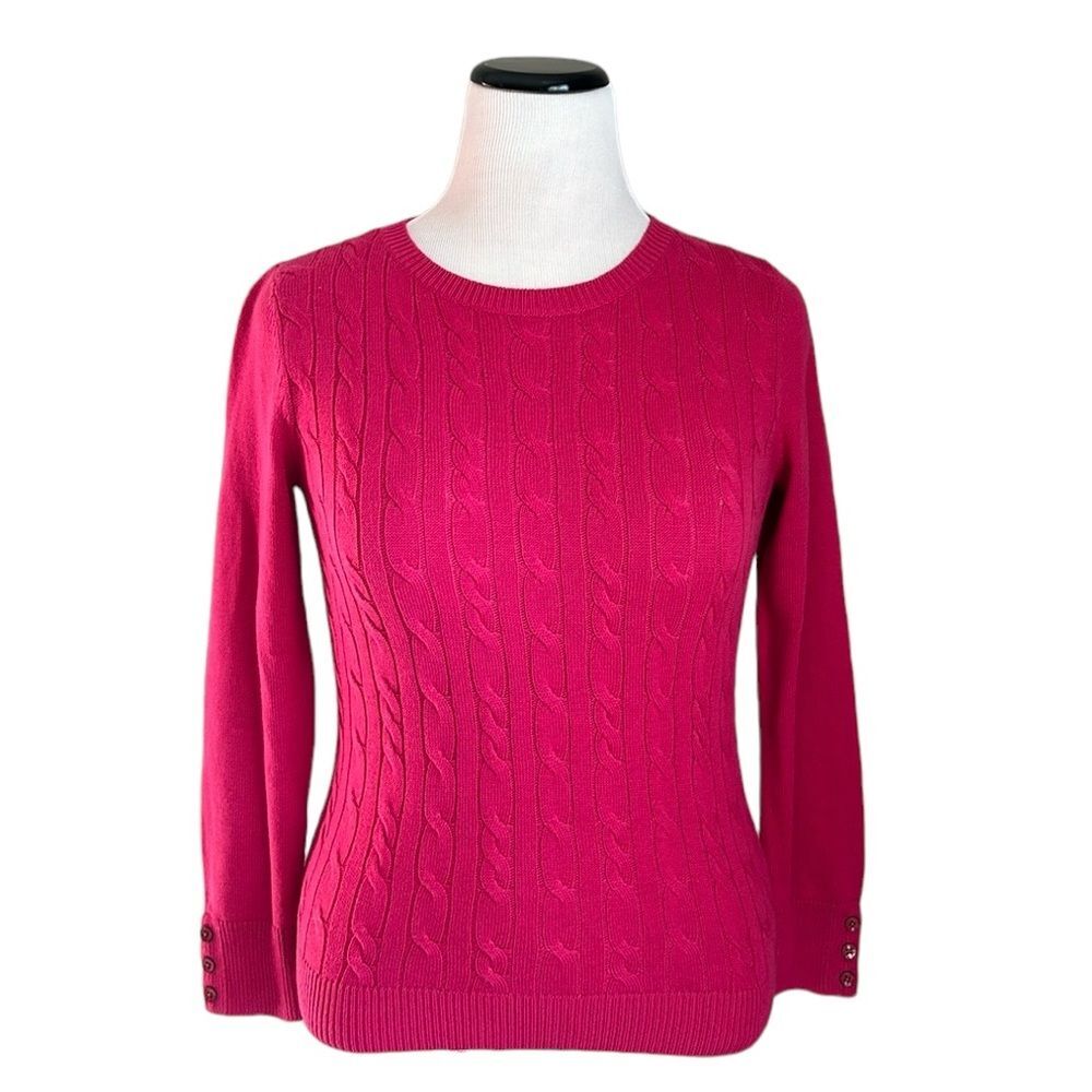Talbots Women’s Wool Blend Pink Cable Knit Long Sleeve Round Crewneck Sweater Mp